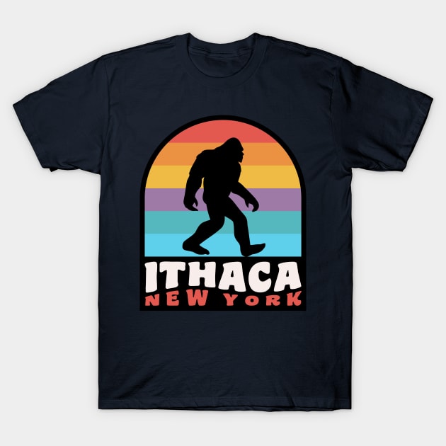 Ithaca New York Bigfoot Sasquatch Finger Lakes T-Shirt by PodDesignShop